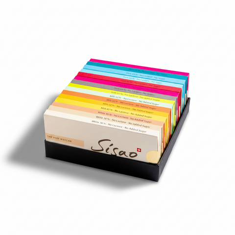 Coffret Sisao de 15 pochettes de chocolat suisse artisanal, coloris variés