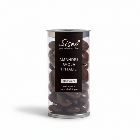 Amandes d'Avola grillées enrobées de chocolat noir Sisao