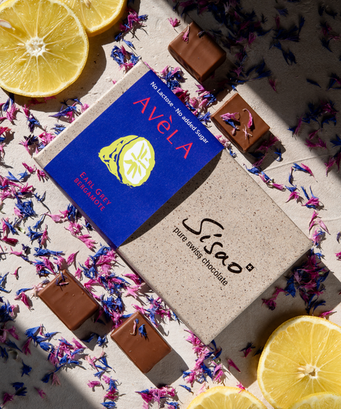 Avèla thé Earl Grey et bergamote, chocolat au lait Sisao