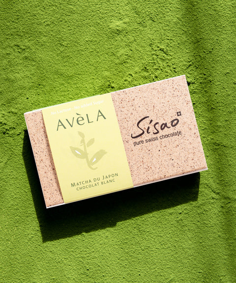 Avèla thé vert matcha du Japon, chocolat blanc Sisao