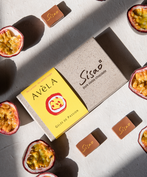 Avèla gelée de fruit de la passion, chocolat au lait Sisao