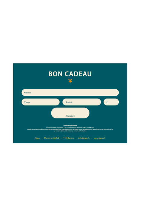 Carte-cadeau Sisao, chocolat suisse artisanal